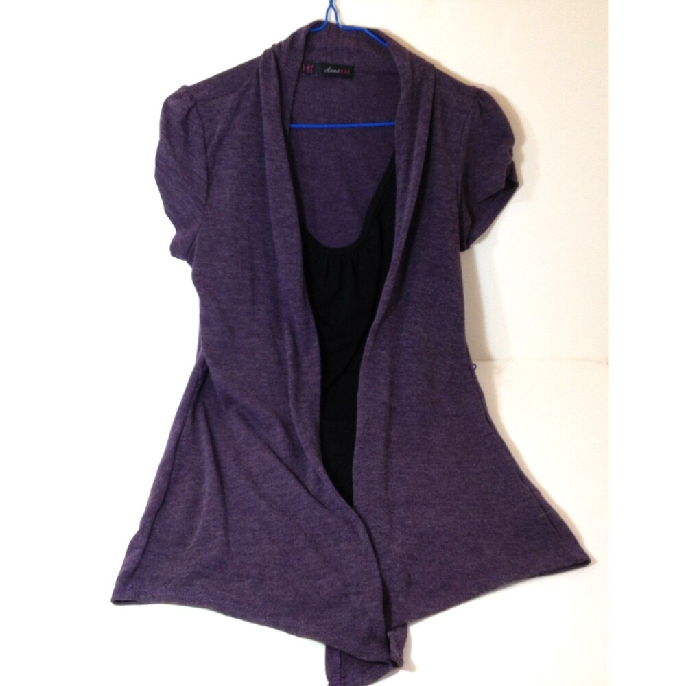 HS HeartSoul Womens Light Sweater Shirt Stretch Short Sleeve Size L Gray & Black